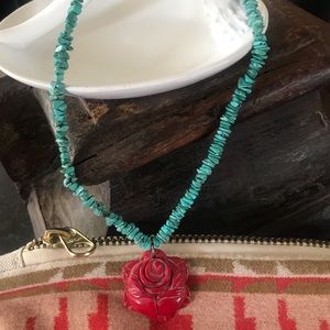 Turquoise beaded with Rose accent necklace